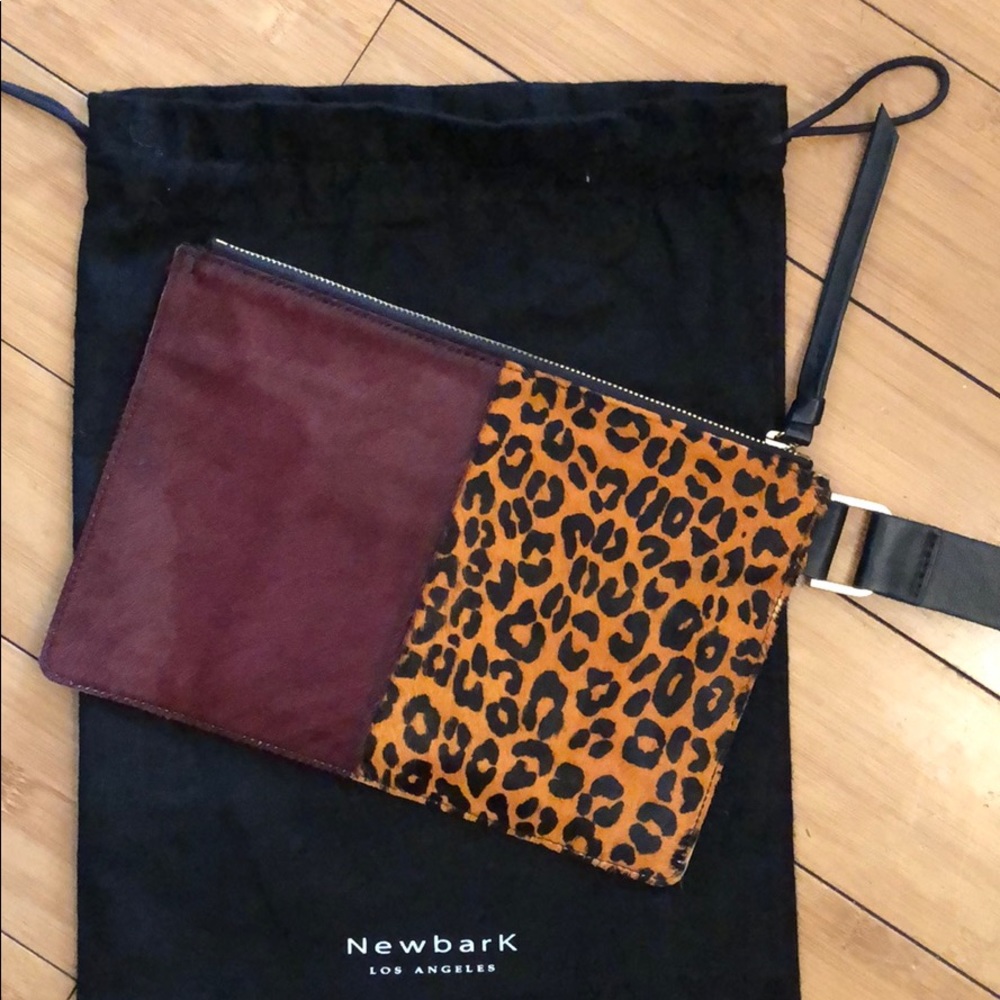 Newbark calf-hair cheetah and burgundy clutch - Picture 2 of 4